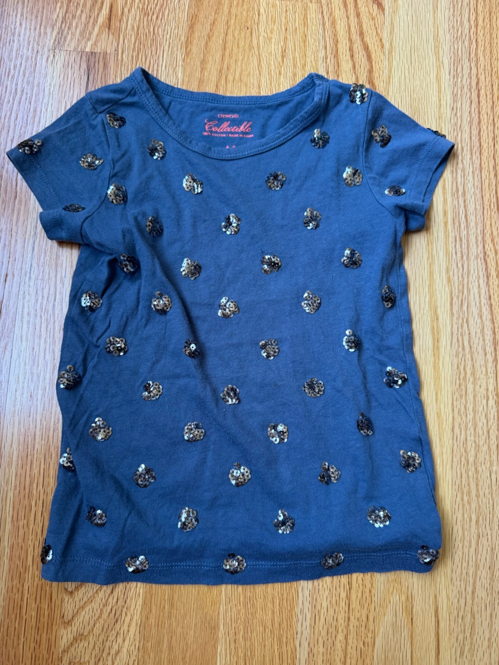 Crewcuts 4/5 XS Girls' gray-blue Sequin Dot Tee shirt sleeve cotton